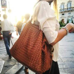 Black  Woven  Italian leather bag LUCIA, NWT